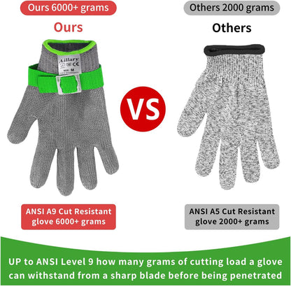 Level 9 Cut Resistant Kitchen Glove,Food Grade,Machine Washable,Stainless Steel Wire Metal Mesh Safety Work Glove for Mandolin,Meat Cutting,Oyster Shucking,and Wood Working (Large)