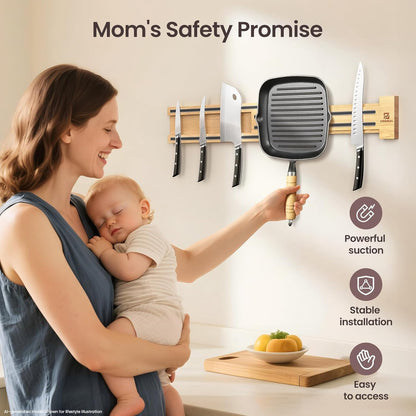 Extendable 32Inch Magnetic Knife Holder for Wall with Screw & Adhesive Mounting, Wood Magnetic Knife Strip from 16 to 32 Inch for Knife Bar, Knife Holder, Kitchen Utensil Organizer or Tool Room