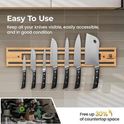 Extendable 32Inch Magnetic Knife Holder for Wall with Screw & Adhesive Mounting, Wood Magnetic Knife Strip from 16 to 32 Inch for Knife Bar, Knife Holder, Kitchen Utensil Organizer or Tool Room