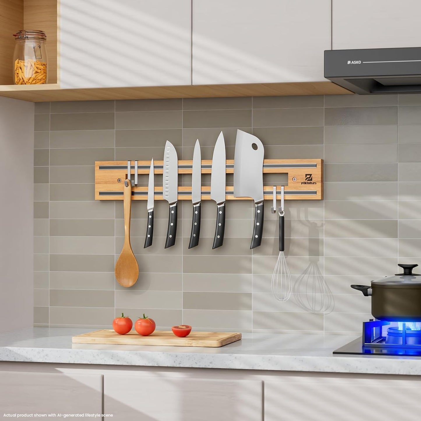 Extendable 32Inch Magnetic Knife Holder for Wall with Screw & Adhesive Mounting, Wood Magnetic Knife Strip from 16 to 32 Inch for Knife Bar, Knife Holder, Kitchen Utensil Organizer or Tool Room