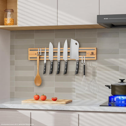 Extendable 32Inch Magnetic Knife Holder for Wall with Screw & Adhesive Mounting, Wood Magnetic Knife Strip from 16 to 32 Inch for Knife Bar, Knife Holder, Kitchen Utensil Organizer or Tool Room