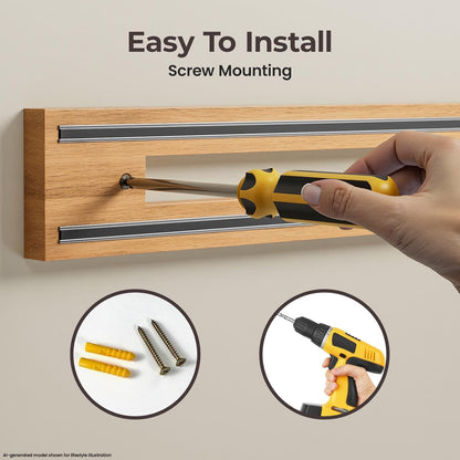 Extendable 32Inch Magnetic Knife Holder for Wall with Screw & Adhesive Mounting, Wood Magnetic Knife Strip from 16 to 32 Inch for Knife Bar, Knife Holder, Kitchen Utensil Organizer or Tool Room