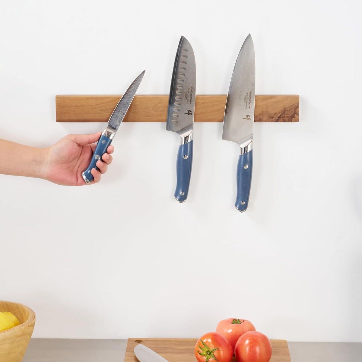 Eco Tek 17.7 Inch Magnetic Knife Holder For Wall 1 Powerful Knife Magnetic Strip - Space-Saving Organizer Securely Hang Kitchen Utensils or Tools Natural Wood Knife Hanger