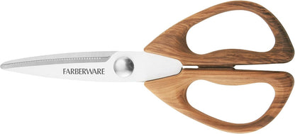 All-Purpose Kitchen Shears with Faux Wood-Grain Finish Handles, Stainless Steel Blades, Multipurpose Scissors for Meat, Herbs, and More