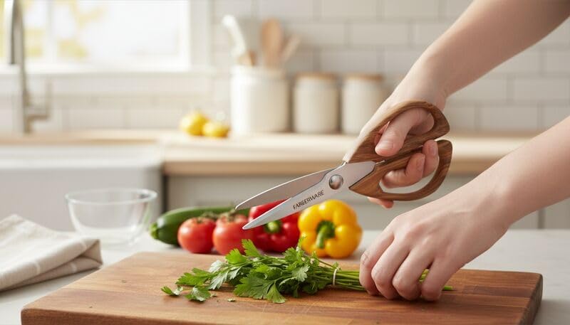 All-Purpose Kitchen Shears with Faux Wood-Grain Finish Handles, Stainless Steel Blades, Multipurpose Scissors for Meat, Herbs, and More
