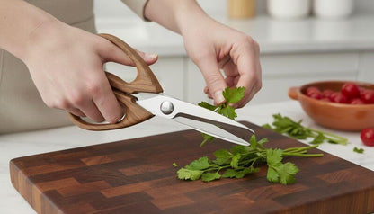 All-Purpose Kitchen Shears with Faux Wood-Grain Finish Handles, Stainless Steel Blades, Multipurpose Scissors for Meat, Herbs, and More