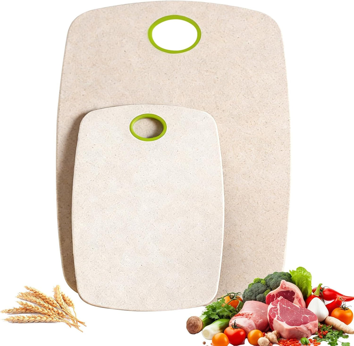 2-Piece Wheat Straw Cutting Boards Set, 2 Sizes with Secure Non-Slip Base, Dishwasher Safe, Gentle on Knives, Plastic - Gluten Free & BPA Free Chopping Boards for Kitchen
