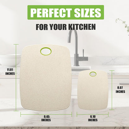 2-Piece Wheat Straw Cutting Boards Set, 2 Sizes with Secure Non-Slip Base, Dishwasher Safe, Gentle on Knives, Plastic - Gluten Free & BPA Free Chopping Boards for Kitchen