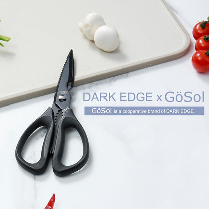 Kitchen Shears Kitchen Scissors Come Apart Kitch Scissor for Food Heavy Duty Chicken Bone Nutcracker Bottle Can Opener Shears with Serrated Blade Premium Black Titanium Plated Stainless Steel 01A
