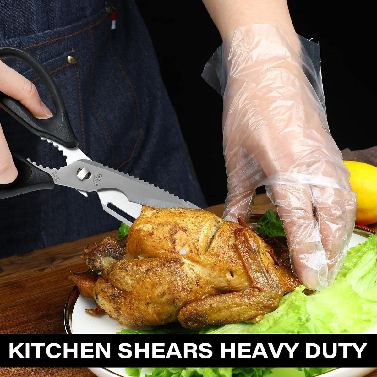Kitchen Shears Kitchen Scissors Come Apart Kitch Scissor for Food Heavy Duty Chicken Bone Nutcracker Bottle Can Opener Shears with Serrated Blade Premium Black Titanium Plated Stainless Steel 01A