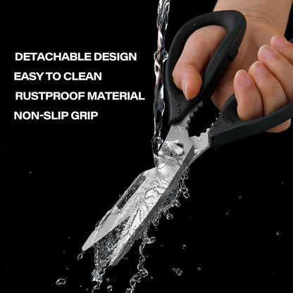 Kitchen Shears Kitchen Scissors Come Apart Kitch Scissor for Food Heavy Duty Chicken Bone Nutcracker Bottle Can Opener Shears with Serrated Blade Premium Black Titanium Plated Stainless Steel 01A
