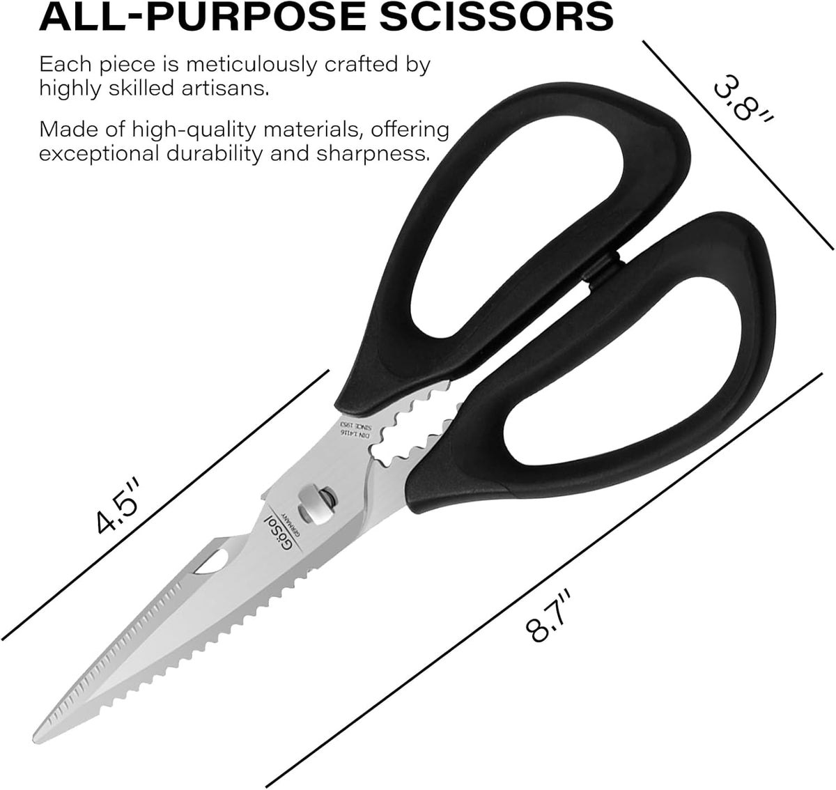 Kitchen Shears Kitchen Scissors Come Apart Kitch Scissor for Food Heavy Duty Chicken Bone Nutcracker Bottle Can Opener Shears with Serrated Blade Premium Black Titanium Plated Stainless Steel 01A