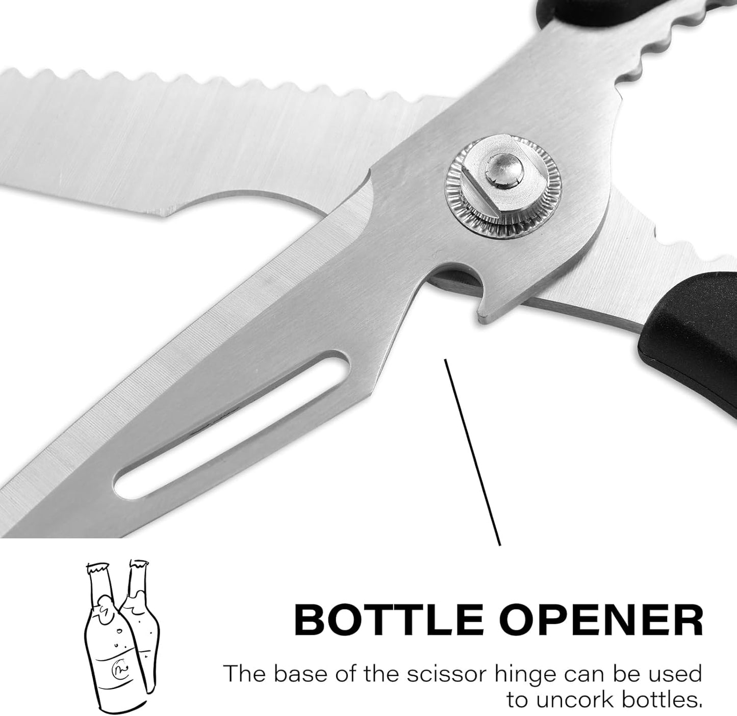 Kitchen Shears Kitchen Scissors Come Apart Kitch Scissor for Food Heavy Duty Chicken Bone Nutcracker Bottle Can Opener Shears with Serrated Blade Premium Black Titanium Plated Stainless Steel 01A