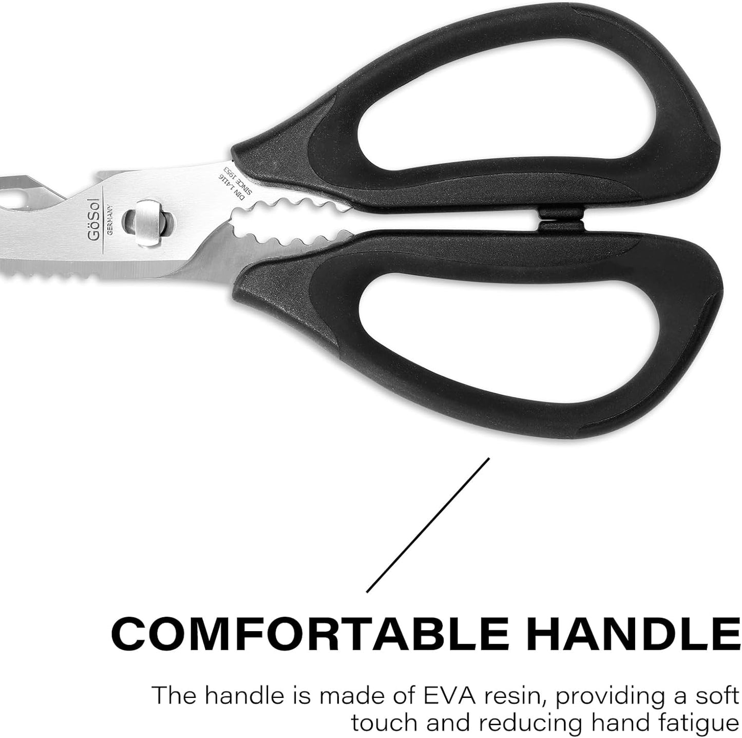 Kitchen Shears Kitchen Scissors Come Apart Kitch Scissor for Food Heavy Duty Chicken Bone Nutcracker Bottle Can Opener Shears with Serrated Blade Premium Black Titanium Plated Stainless Steel 01A