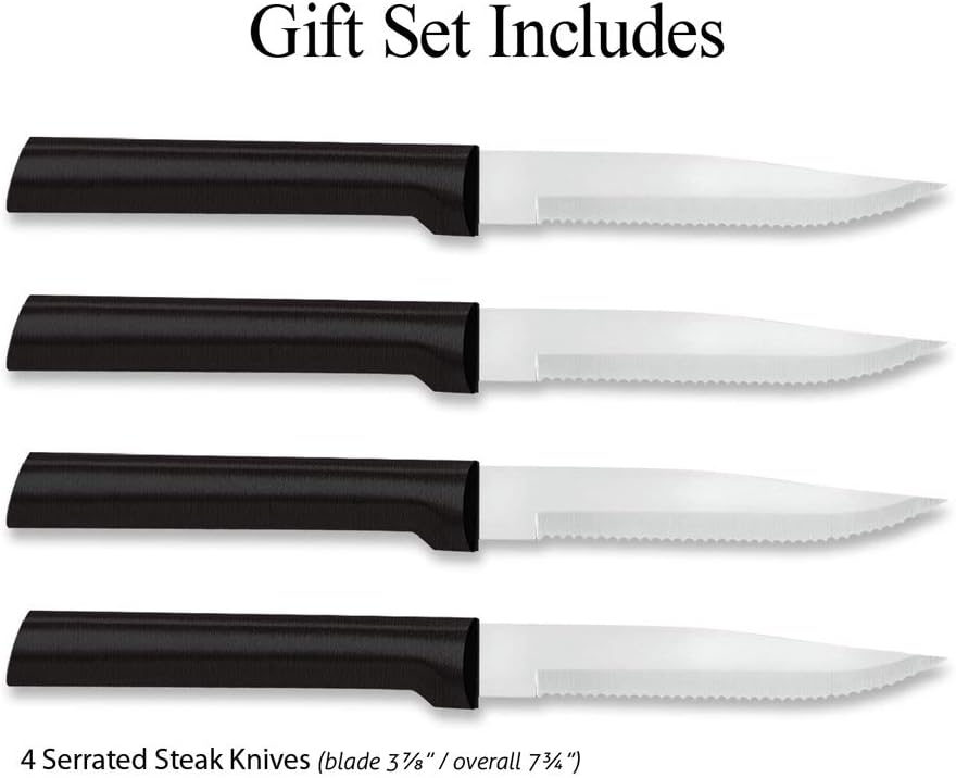 Four Serrated Steak Knives Gift Set (G24S), Black Handle | 4-Piece Knife Set , Stainless Steel Blade, Black Resin Handle