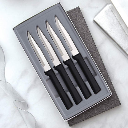 Four Serrated Steak Knives Gift Set (G24S), Black Handle | 4-Piece Knife Set , Stainless Steel Blade, Black Resin Handle