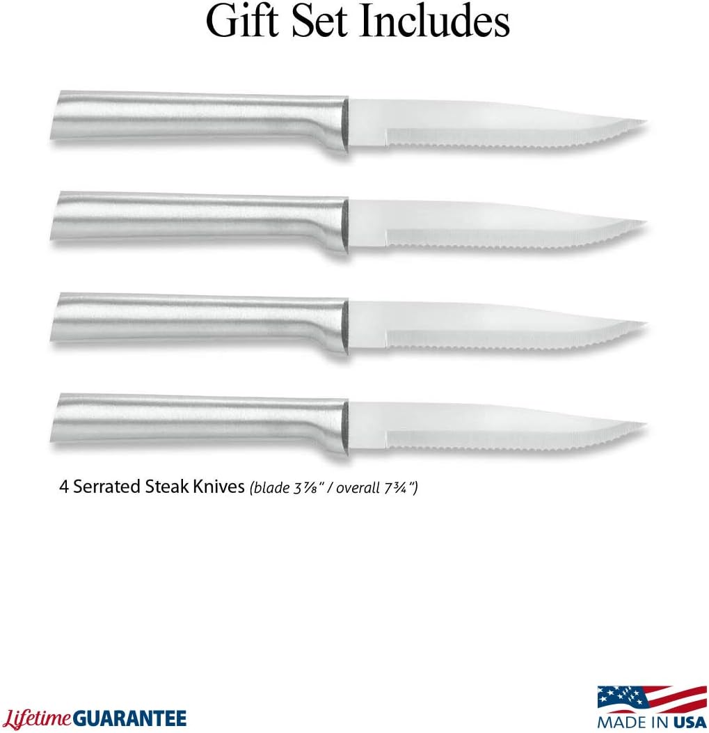 Four Serrated Steak Knives Gift Set (G24S), Black Handle | 4-Piece Knife Set , Stainless Steel Blade, Black Resin Handle