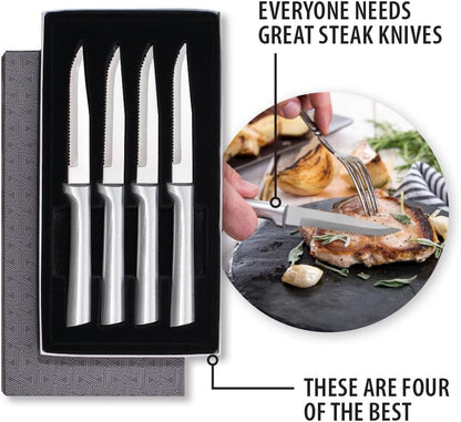 Four Serrated Steak Knives Gift Set (G24S), Black Handle | 4-Piece Knife Set , Stainless Steel Blade, Black Resin Handle