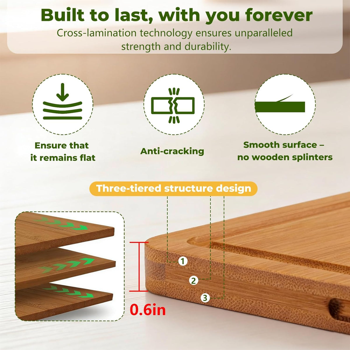 3Pack Bamboo Cutting Board, Wood Cutting Boards Set of 3 for Kitchen with Deep Juice Grooves & Built-in Handles,Vegetables and Fruits Ideal Kitchen Gifts, Ideal Charcuterie & Chopping for Meat