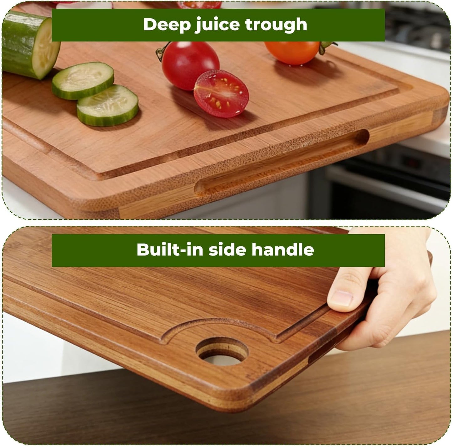 3Pack Bamboo Cutting Board, Wood Cutting Boards Set of 3 for Kitchen with Deep Juice Grooves & Built-in Handles,Vegetables and Fruits Ideal Kitchen Gifts, Ideal Charcuterie & Chopping for Meat