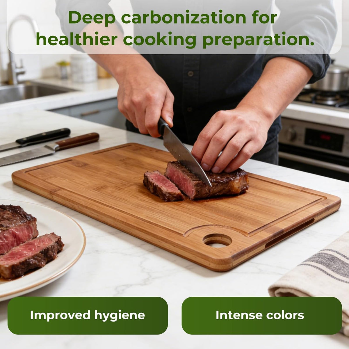 3Pack Bamboo Cutting Board, Wood Cutting Boards Set of 3 for Kitchen with Deep Juice Grooves & Built-in Handles,Vegetables and Fruits Ideal Kitchen Gifts, Ideal Charcuterie & Chopping for Meat