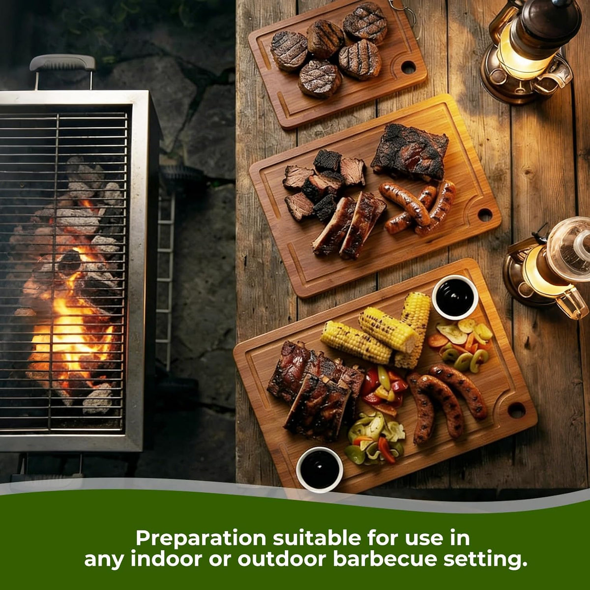 3Pack Bamboo Cutting Board, Wood Cutting Boards Set of 3 for Kitchen with Deep Juice Grooves & Built-in Handles,Vegetables and Fruits Ideal Kitchen Gifts, Ideal Charcuterie & Chopping for Meat