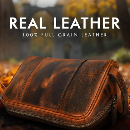 Leather Knife Roll & Toiletry Bag Bundle – 4-Slot Professional Chef Knife Case & Large Hanging Leather Dopp Kit Organizer for Travel, Culinary Tools & Grooming