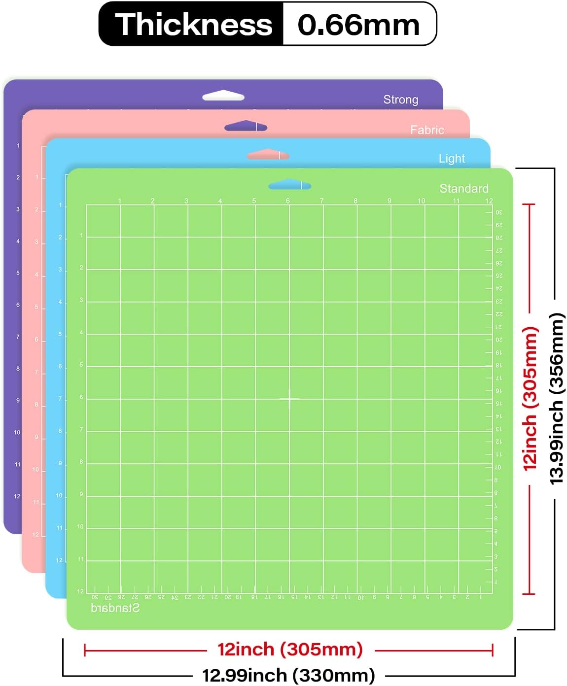 Cutting Mat 12 Pack 12x12, Compatible With Cricut Maker 4/Explore Air & Silhouette Sticky Pad Replacement Accessories, for Crafts Supplies (Standard/Light/Strong/Frabic)
