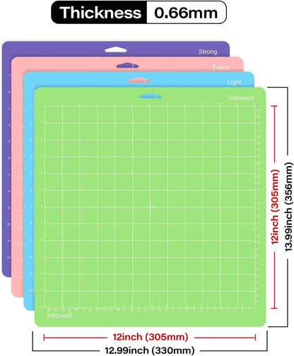 Cutting Mat 12 Pack 12x12, Compatible With Cricut Maker 4/Explore Air & Silhouette Sticky Pad Replacement Accessories, for Crafts Supplies (Standard/Light/Strong/Frabic)