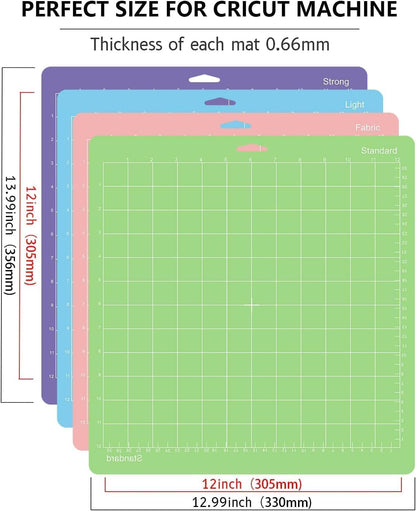 Cutting Mat 12 Pack 12x12, Compatible With Cricut Maker 4/Explore Air & Silhouette Sticky Pad Replacement Accessories, for Crafts Supplies (Standard/Light/Strong/Frabic)
