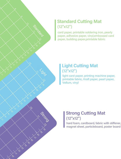 Cutting Mat 12 Pack 12x12, Compatible With Cricut Maker 4/Explore Air & Silhouette Sticky Pad Replacement Accessories, for Crafts Supplies (Standard/Light/Strong/Frabic)