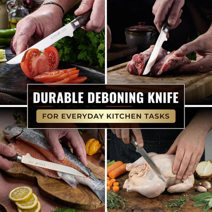 Japanese Boning Knife, 6" for Meat Cutting – Fillet Knife for Fish | Razor Sharp High Carbon Stainless Steel, Full Tang Pakkawood Handle – Shinobi Series