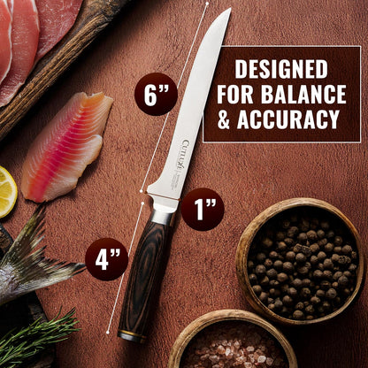 Japanese Boning Knife, 6" for Meat Cutting – Fillet Knife for Fish | Razor Sharp High Carbon Stainless Steel, Full Tang Pakkawood Handle – Shinobi Series