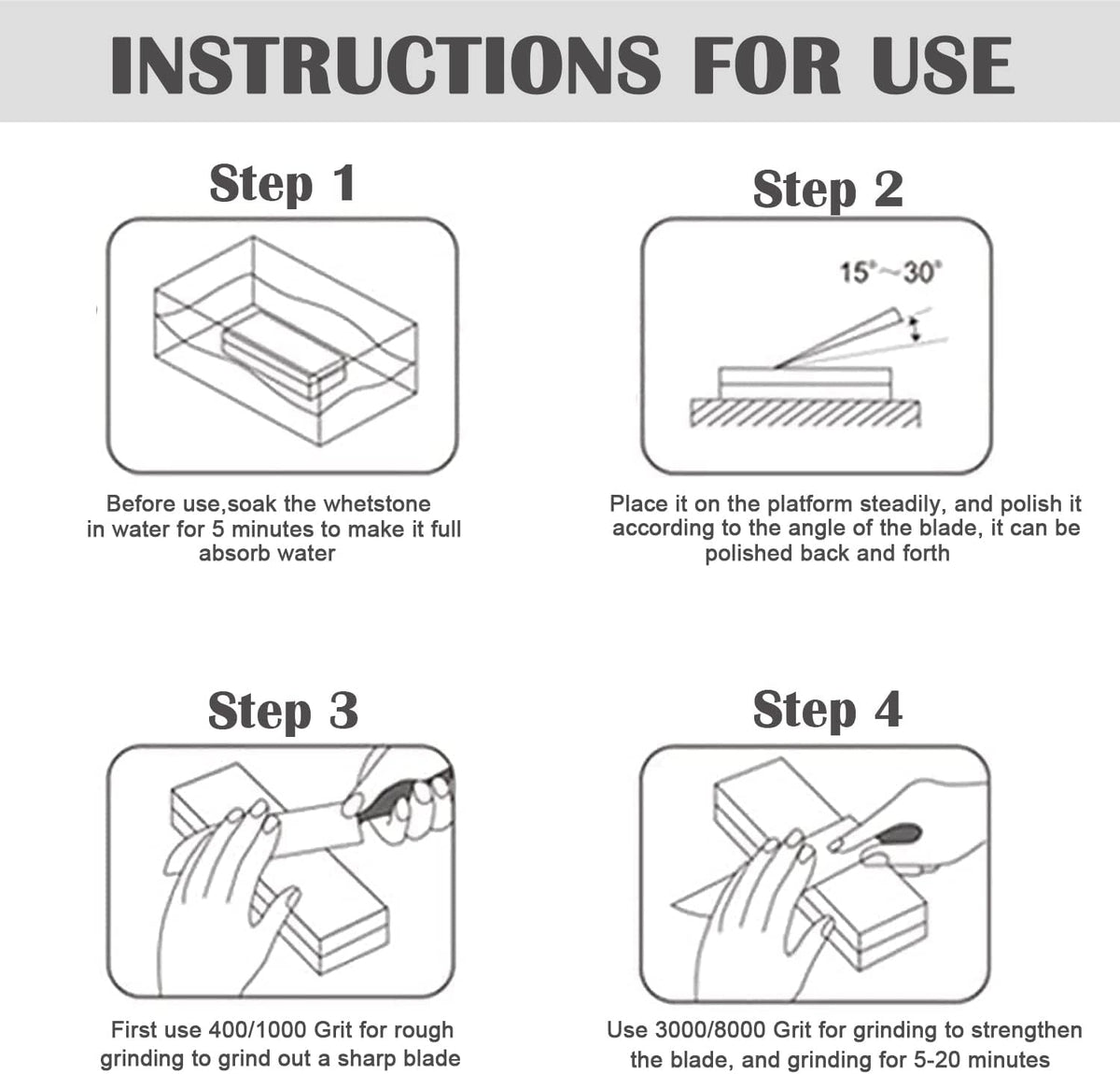 Knife Sharpening Stone Kit – 400/1000 3000/8000 Grit Wet Kitchen Whetstone Knife Sharpener Set with Non-slip Bamboo Rubber Base, Angle Guide, Flattening, Leather Strop and Cut Resistant Gloves