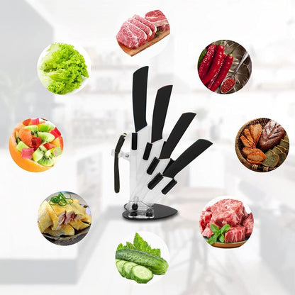 Ceramic Knife Set of 5,Sharp Ceramic Knife with Sheath,Steak Knife,Black Kitchen Knives With Anti-Slip handle,Includes 6"Chef Knife,5"Utility Knife,4"Vegetable Knife,3"Paring Knife,1''Fruit Peeler