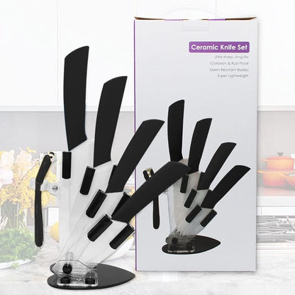 Ceramic Knife Set of 5,Sharp Ceramic Knife with Sheath,Steak Knife,Black Kitchen Knives With Anti-Slip handle,Includes 6"Chef Knife,5"Utility Knife,4"Vegetable Knife,3"Paring Knife,1''Fruit Peeler