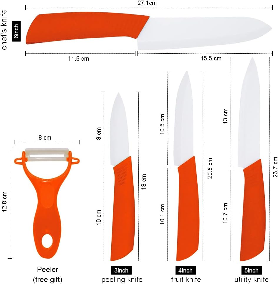 Ceramic Knife Set of 5,Sharp Ceramic Knife with Sheath,Steak Knife,Black Kitchen Knives With Anti-Slip handle,Includes 6"Chef Knife,5"Utility Knife,4"Vegetable Knife,3"Paring Knife,1''Fruit Peeler