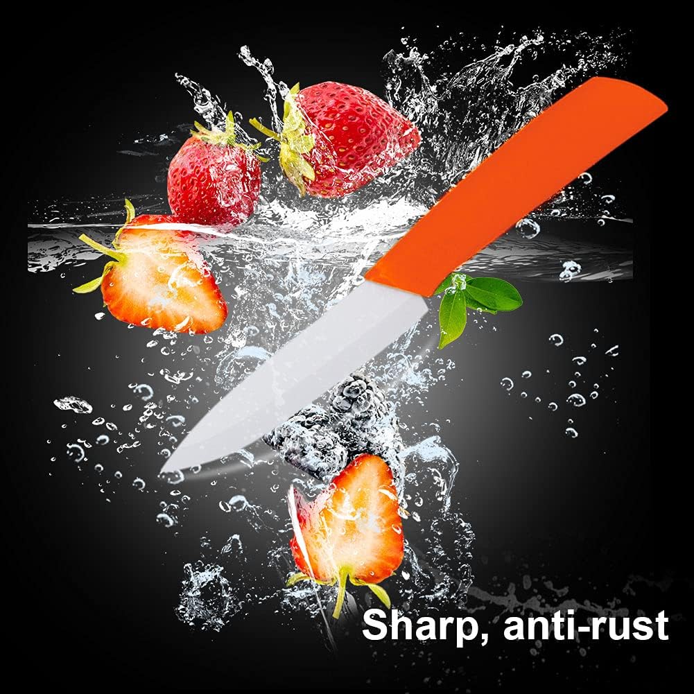 Ceramic Knife Set of 5,Sharp Ceramic Knife with Sheath,Steak Knife,Black Kitchen Knives With Anti-Slip handle,Includes 6"Chef Knife,5"Utility Knife,4"Vegetable Knife,3"Paring Knife,1''Fruit Peeler