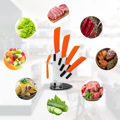 Ceramic Knife Set of 5,Sharp Ceramic Knife with Sheath,Steak Knife,Black Kitchen Knives With Anti-Slip handle,Includes 6"Chef Knife,5"Utility Knife,4"Vegetable Knife,3"Paring Knife,1''Fruit Peeler