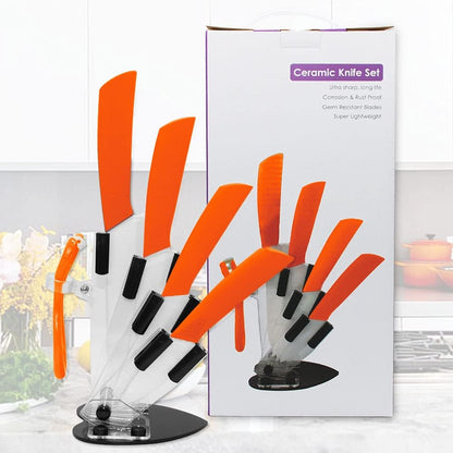 Ceramic Knife Set of 5,Sharp Ceramic Knife with Sheath,Steak Knife,Black Kitchen Knives With Anti-Slip handle,Includes 6"Chef Knife,5"Utility Knife,4"Vegetable Knife,3"Paring Knife,1''Fruit Peeler