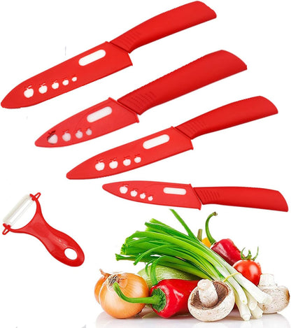 Ceramic Knife Set of 5,Sharp Ceramic Knife with Sheath,Steak Knife,Black Kitchen Knives With Anti-Slip handle,Includes 6"Chef Knife,5"Utility Knife,4"Vegetable Knife,3"Paring Knife,1''Fruit Peeler