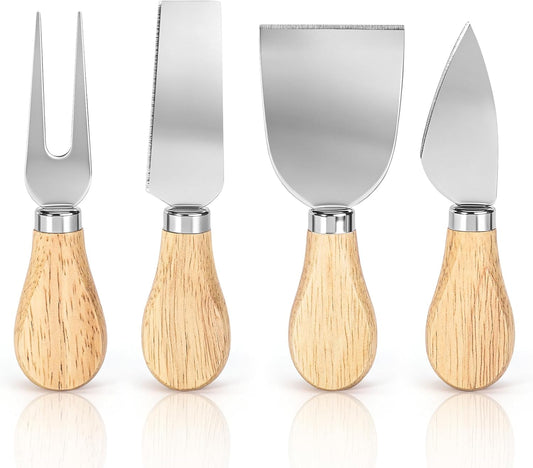 Cheese Knives Set with Wood Handle, Premium 4 PCS Mini Cheese Knife | Perfect Kitchen Tool for Charcuterie and Cheese Spread, Stainless Steel Cheese Slicer, Butter Cutter, Wooden