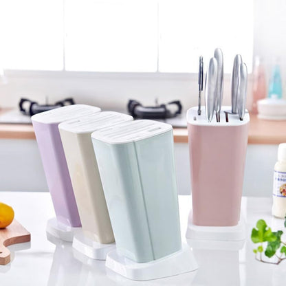 1Pc Knife Block Without Knives Square Knife Holder Kitchen Storage Rack Universal Detachable Rotatable Drainage Organizer 10.23X5.90X4.72In Purple
