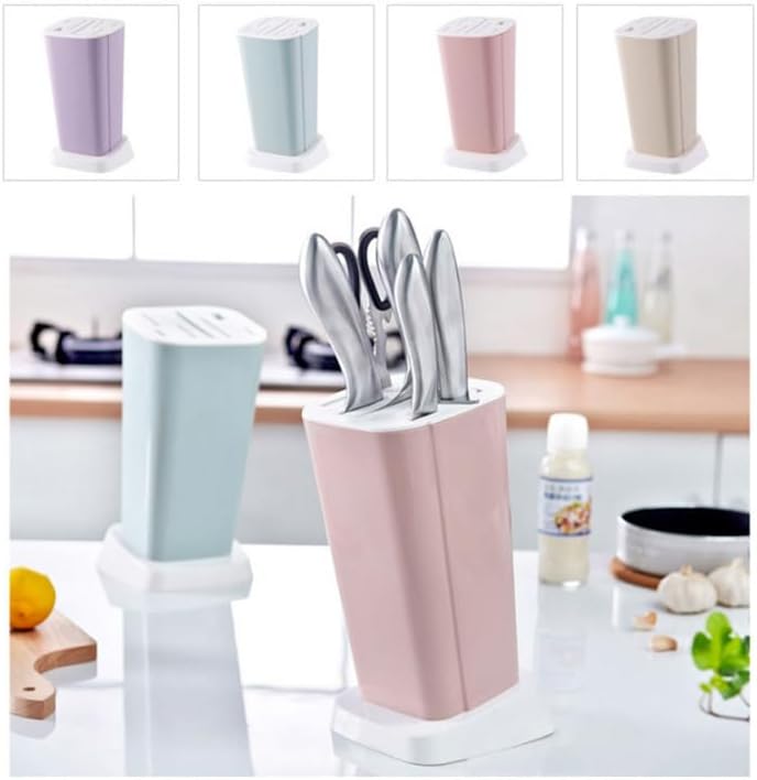 1Pc Knife Block Without Knives Square Knife Holder Kitchen Storage Rack Universal Detachable Rotatable Drainage Organizer 10.23X5.90X4.72In Purple