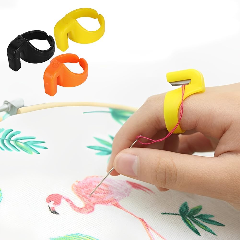 Thread Cutter Finger Rings, Plastic Thimble Yarn Portable Needlework Cutting Tool Set Hand Sewing Notions Supplies Knitting Sharp Blades Quilting Embroidery Fishing Line Handcraft Knife 6Pcs