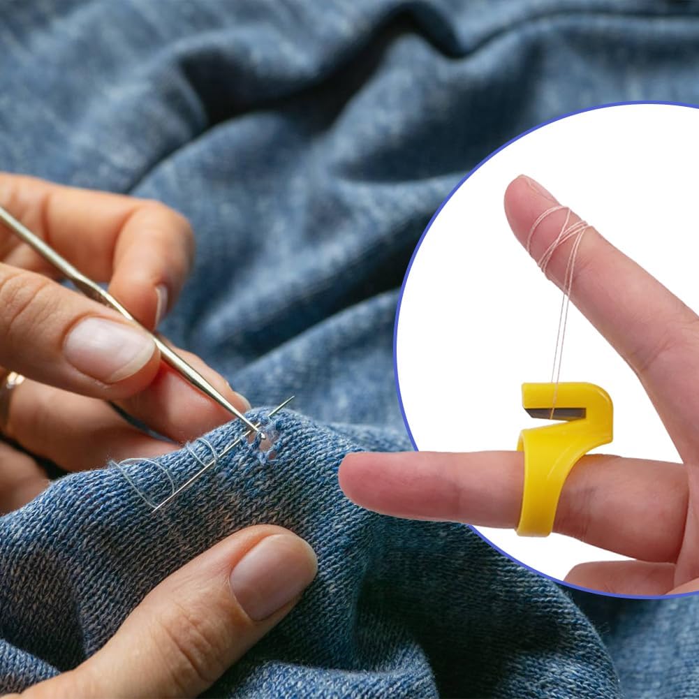 Thread Cutter Finger Rings, Plastic Thimble Yarn Portable Needlework Cutting Tool Set Hand Sewing Notions Supplies Knitting Sharp Blades Quilting Embroidery Fishing Line Handcraft Knife 6Pcs