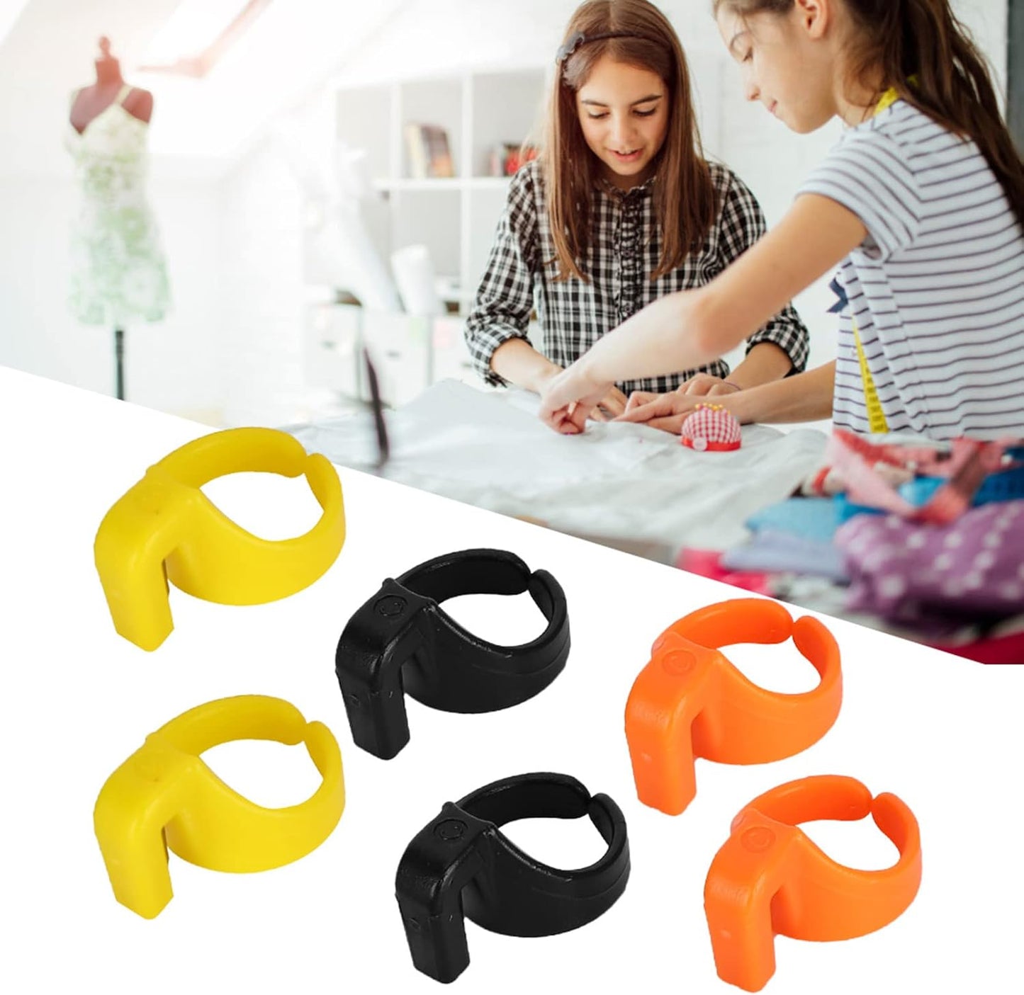Thread Cutter Finger Rings, Plastic Thimble Yarn Portable Needlework Cutting Tool Set Hand Sewing Notions Supplies Knitting Sharp Blades Quilting Embroidery Fishing Line Handcraft Knife 6Pcs