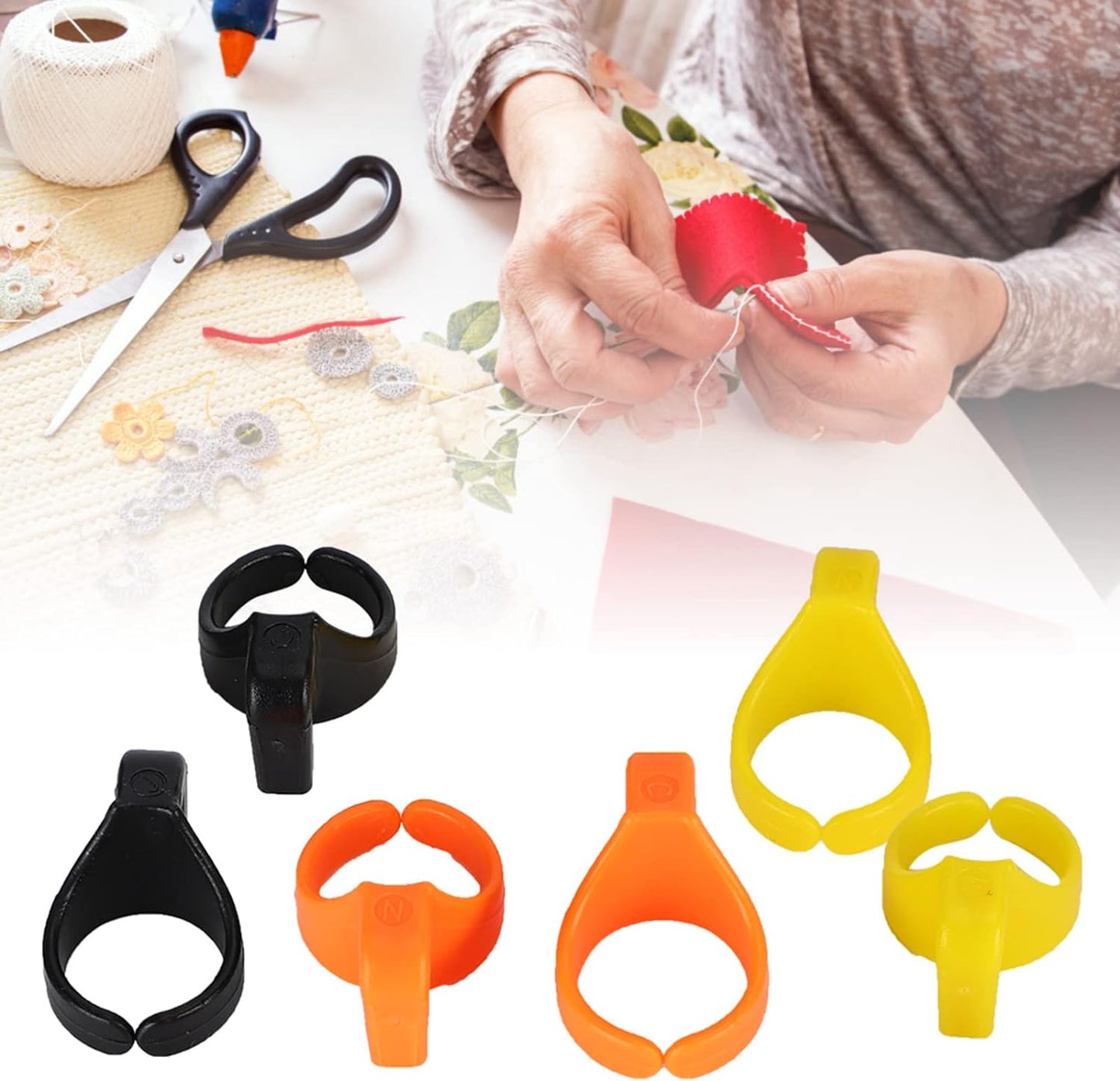 Thread Cutter Finger Rings, Plastic Thimble Yarn Portable Needlework Cutting Tool Set Hand Sewing Notions Supplies Knitting Sharp Blades Quilting Embroidery Fishing Line Handcraft Knife 6Pcs