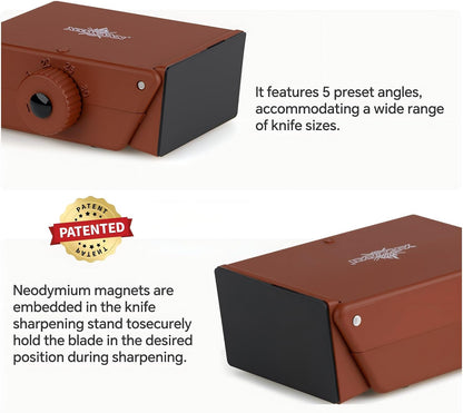The Innovative Knife Sharpener - Patented Multi-Angle Premium Rolling Knife Sharpener with Extra Replacement Head for Chef's, Fruit, and All Steel Knives (Brown)