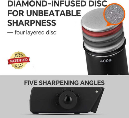 The Innovative Knife Sharpener - Patented Multi-Angle Premium Rolling Knife Sharpener with Extra Replacement Head for Chef's, Fruit, and All Steel Knives (Brown)